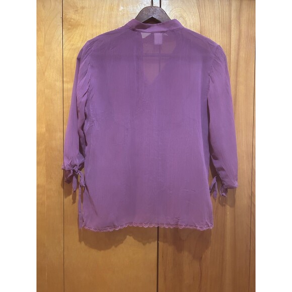 VTG Y2K Tailor B Moss Sheer Purple Blouse-Lace-Tie‎ Sleeve-Sz S-Fairy-Whimsigoth - Picture 6 of 10